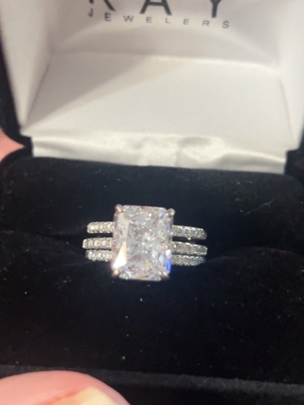 4CT Stirling silver Moissanite radiant cut, with halo and double wedding band